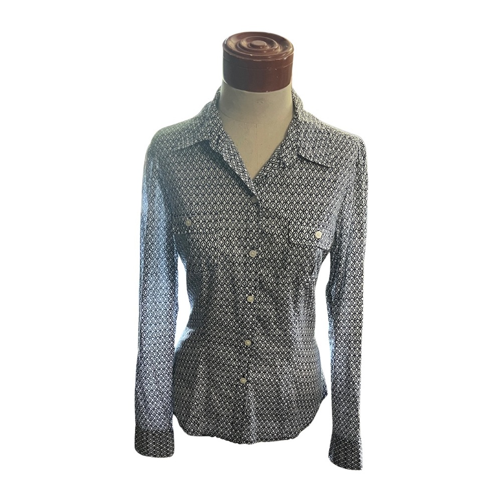 Liz Claiborne Button Down Long Sleeve Shirt Women’s Sz 10 Geometric Print Cotton
